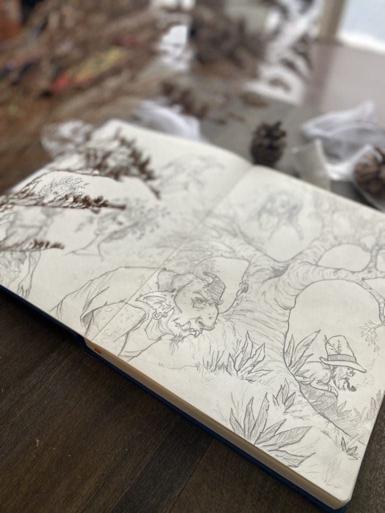 Troll or Ogre sketchbook page by Manelle Oliphant Fantasy Art. Tales Fantastic Blog