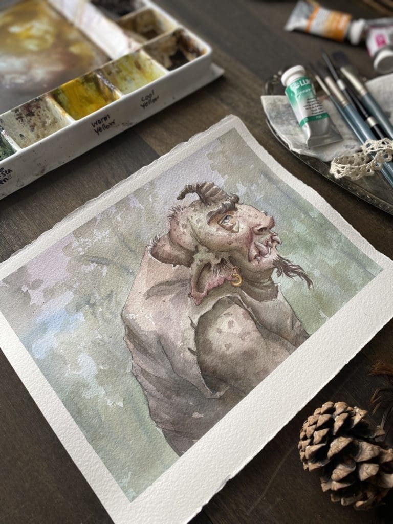 Troll or Ogre watercolor fantasy art by Manelle Oliphant. Tales Fantastic Blog