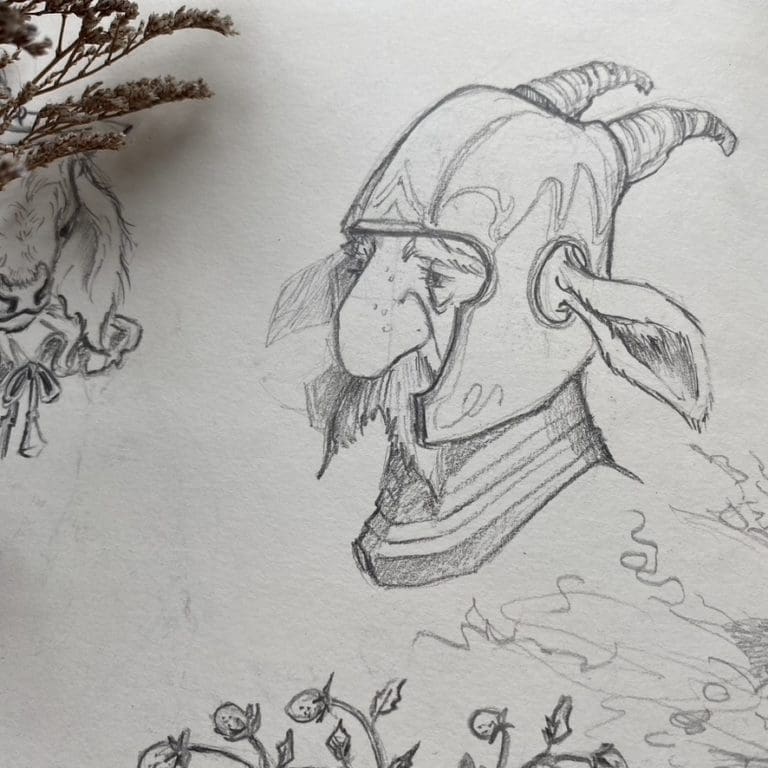 Faun sketchbook drawing by Manelle Oliphant. Inspired by Fairy tales. Tales Fantastic Blog